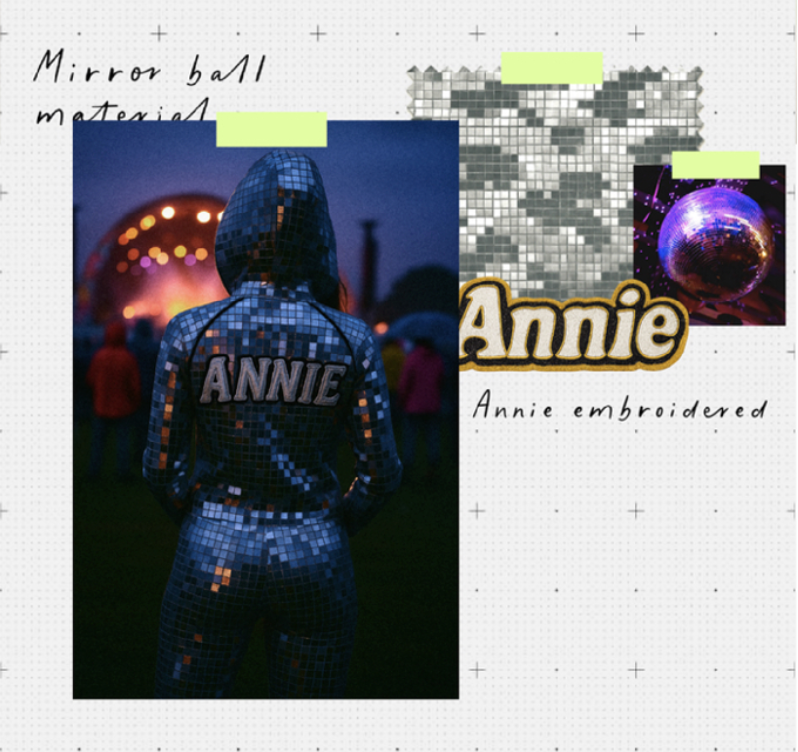 Customised Pudl Suit — Annie's suit with her name embroidered on the back